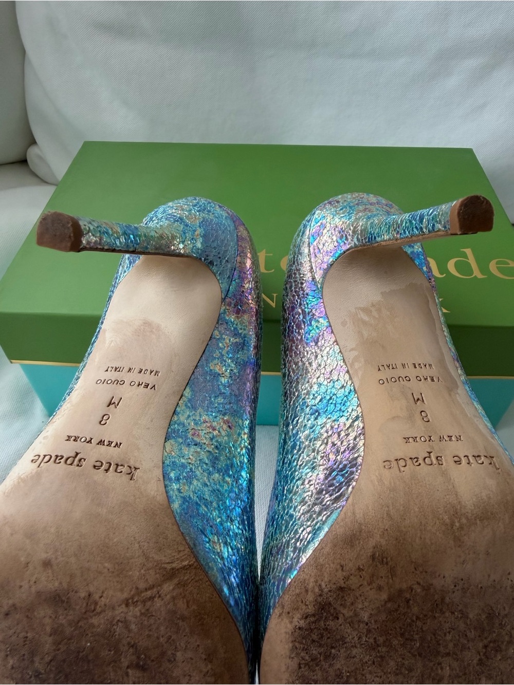 Kate Spade Larisa Iridescent Blue Swirl Pumps Heels Size 8 – Box & Dust Bag - Picture 9 of 11